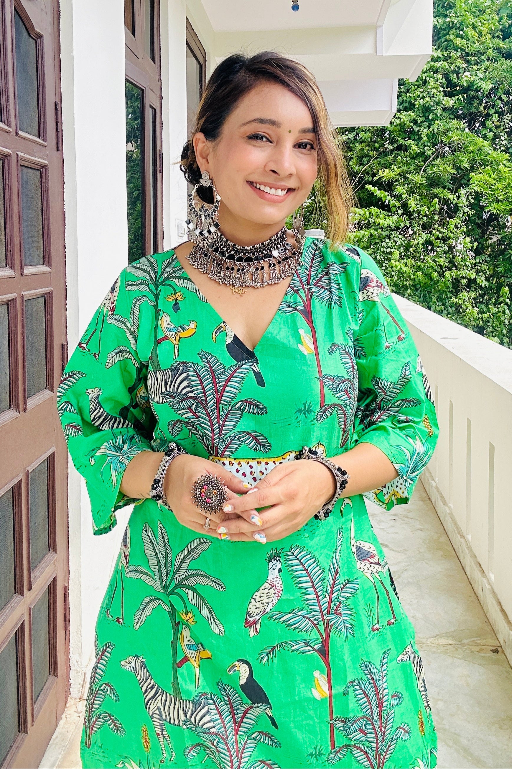Green Jungle Women Cotton Kurta and Pant Set