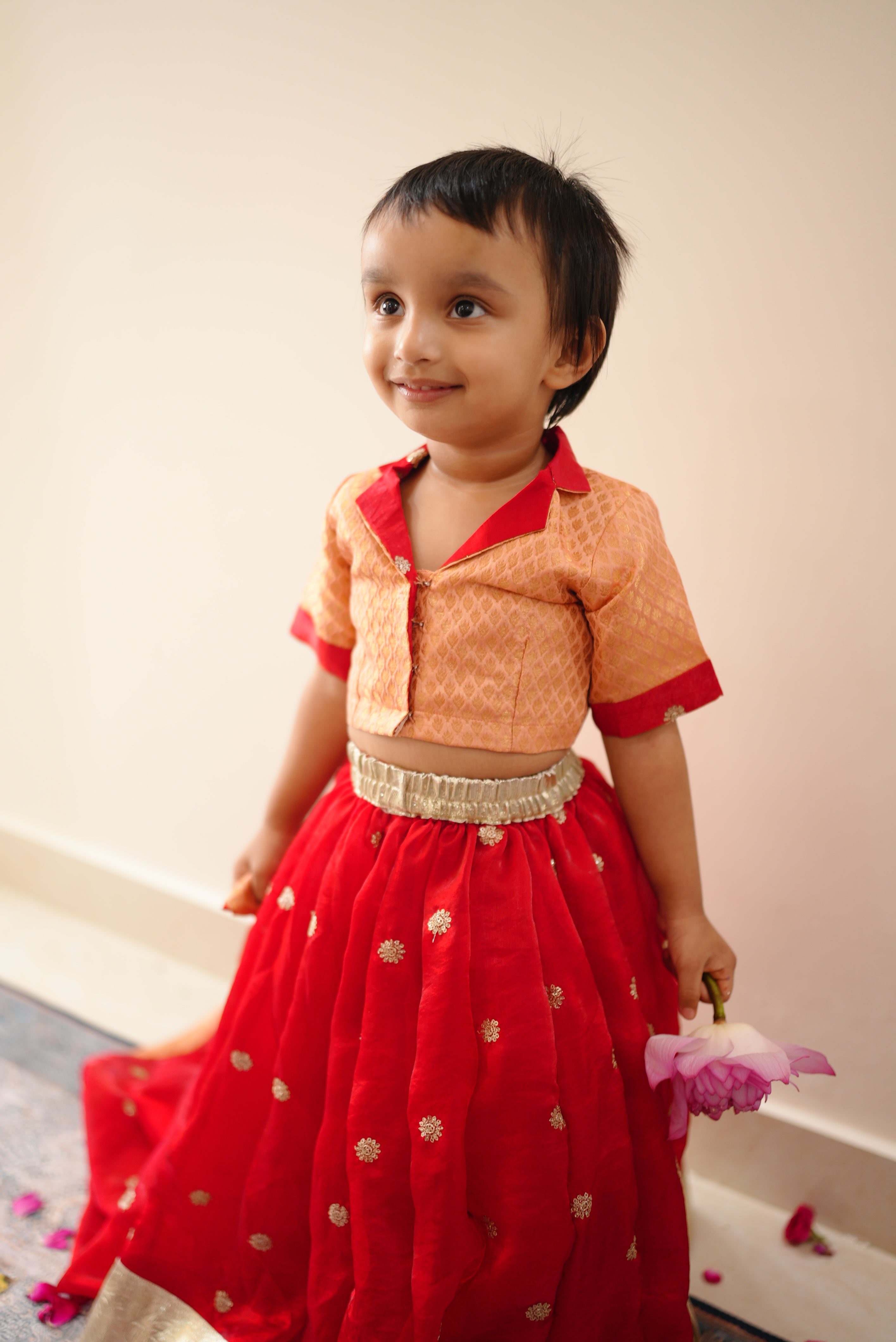 Red and Peach Lehenga Sets | Twinning Sets for Mother, Daughter, Father and Son
