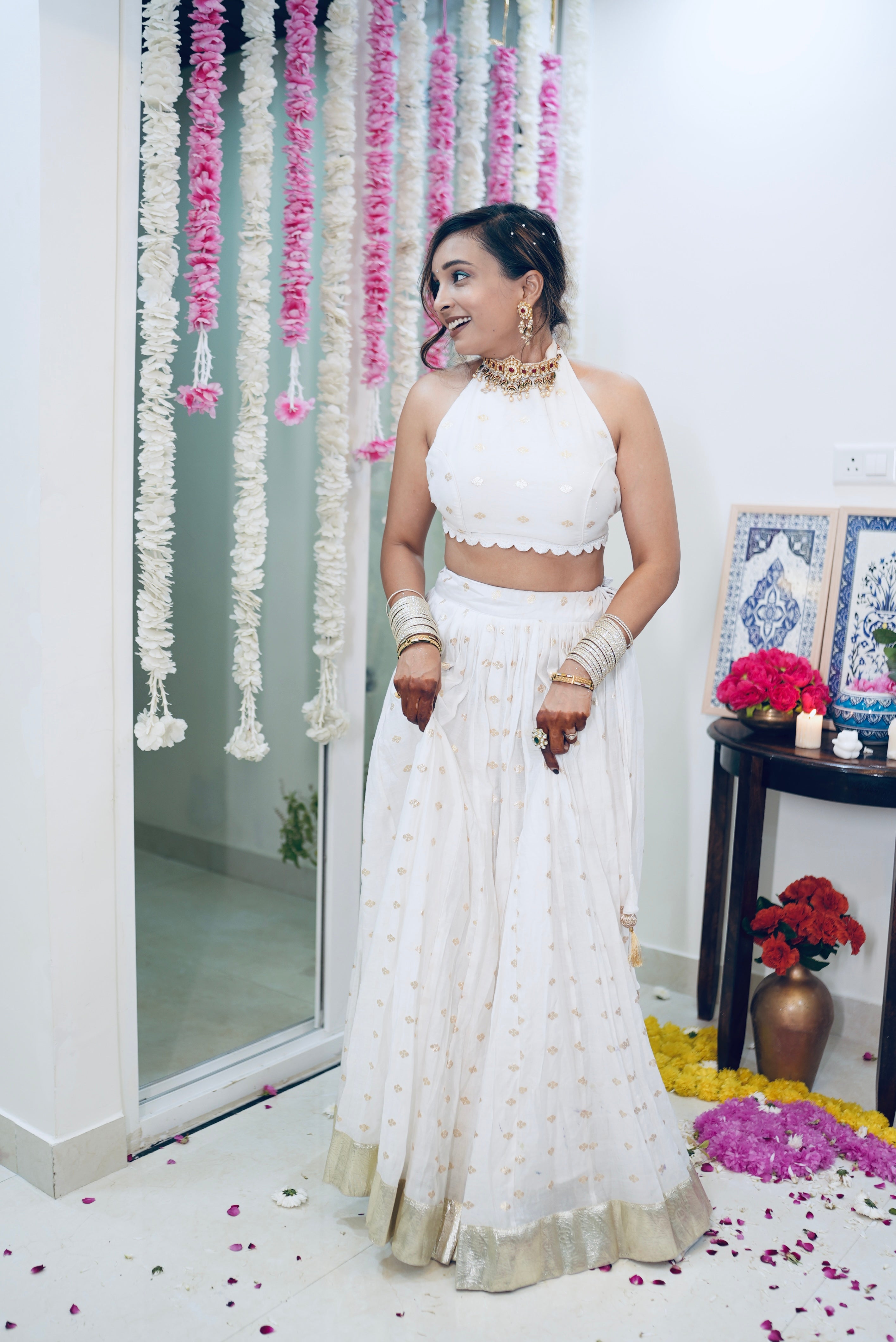 Ivory and Gold For Women Lehenga and Top