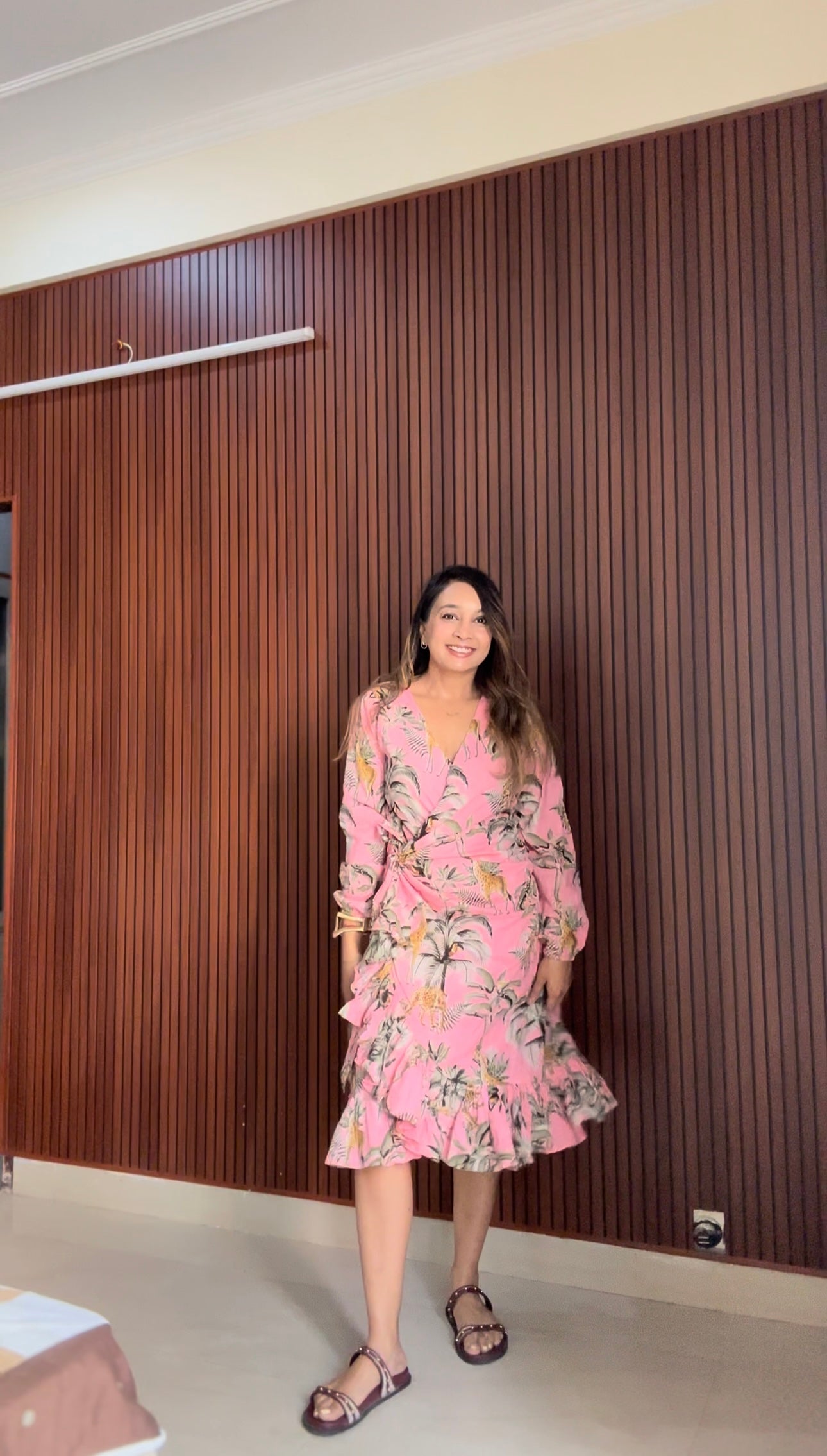 Tiger Print Pink Wrap Around Cotton Flary Dress