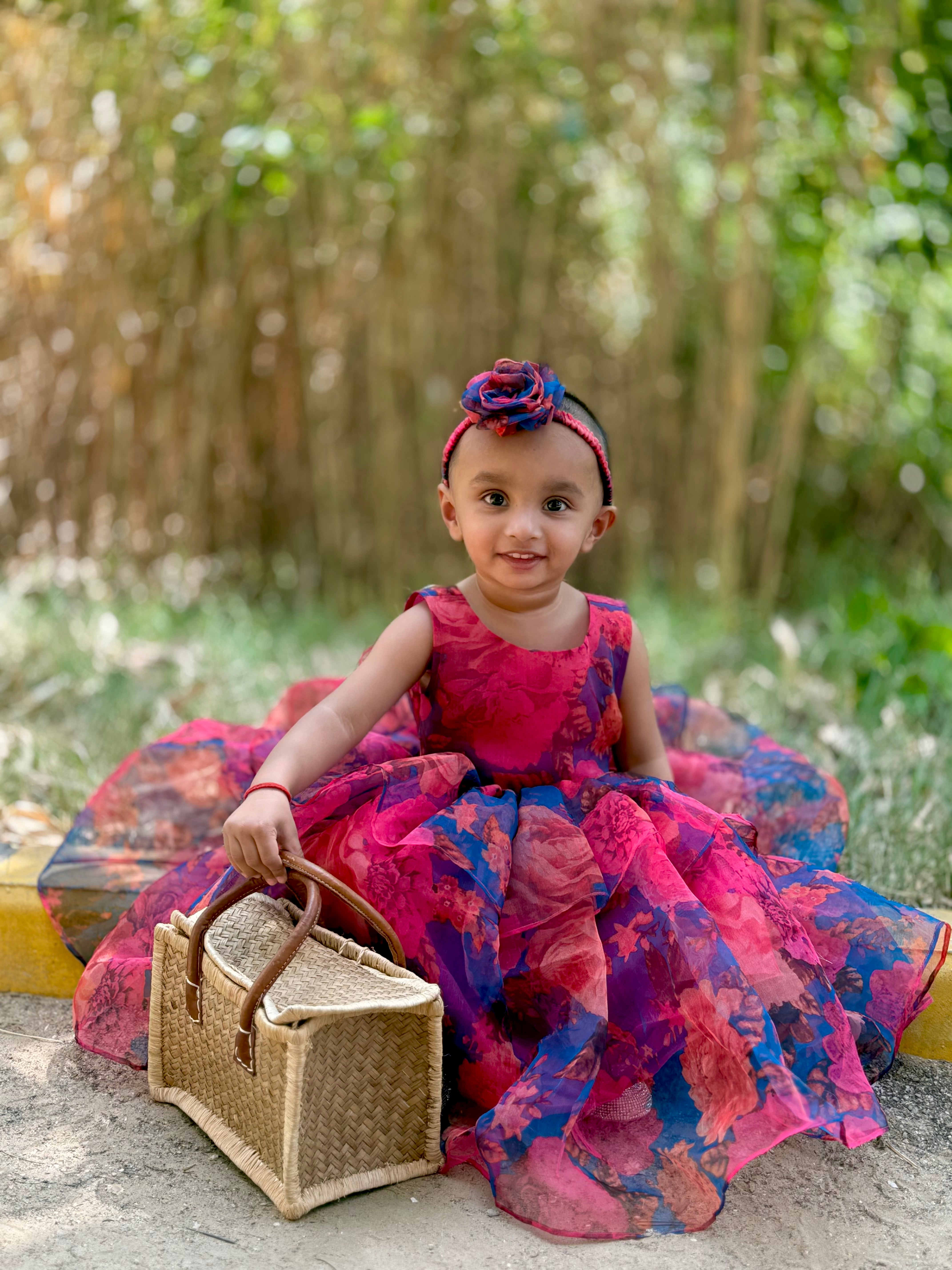 Floral Organza party wear twinning gowns for mother and daughter