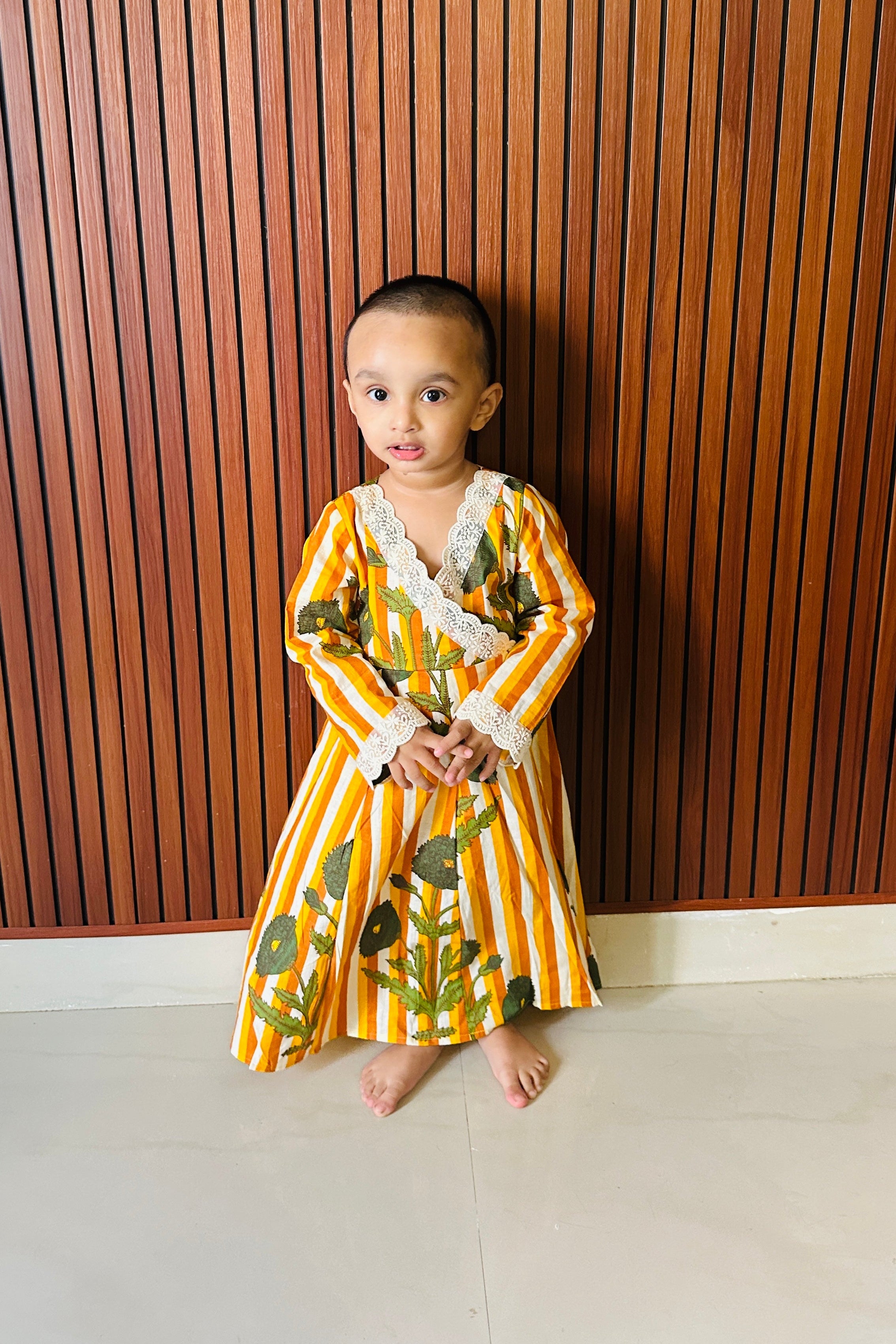 Amber Bloom – Orange Cotton Anarkali Kurta