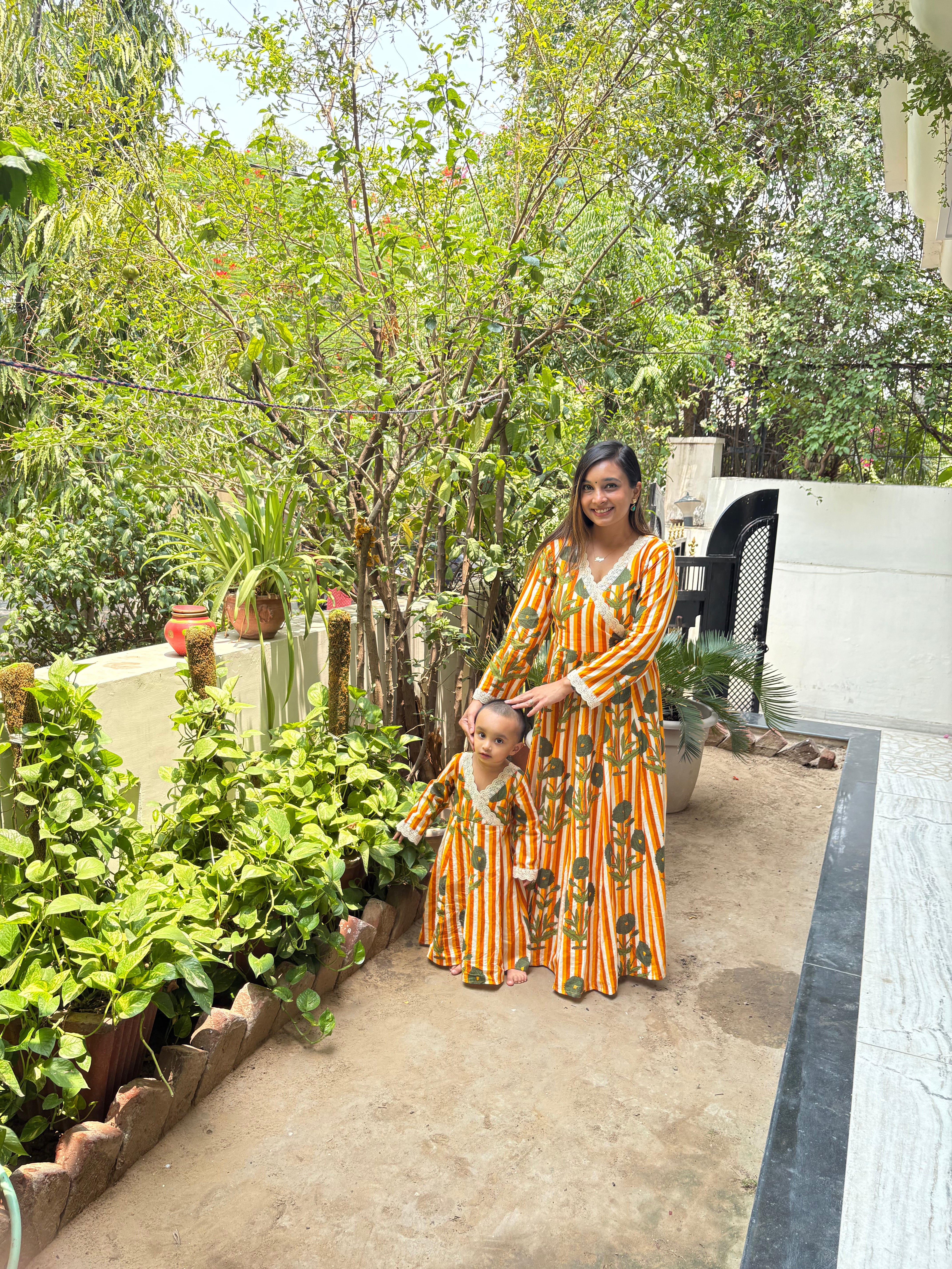Amber Bloom – Orange Cotton Anarkali Kurta