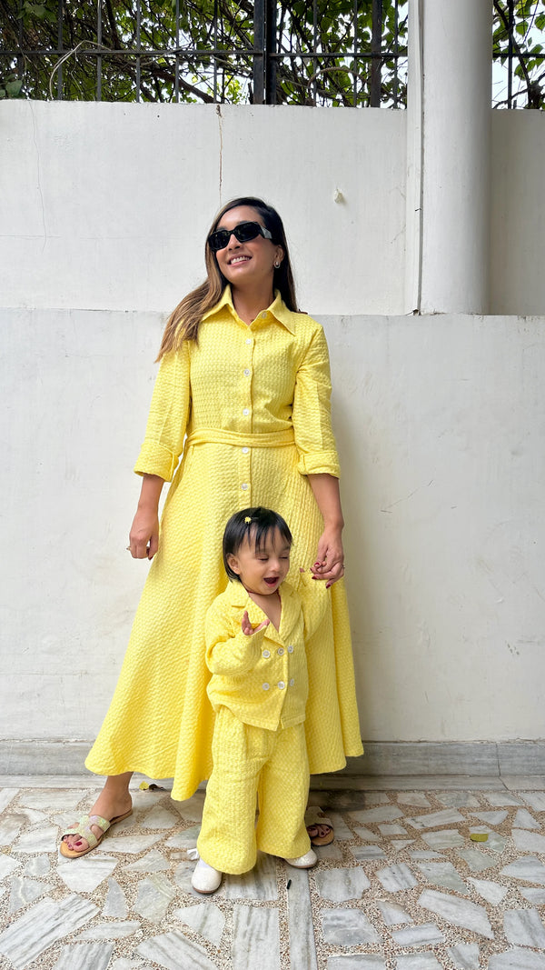 Yellow Winter Dress and Coords Set for Women and Girl | Winter Twinning Sets for mother and daughter