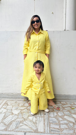 Yellow Winter Dress and Coords Set for Women and Girl | Winter Twinning Sets for mother and daughter