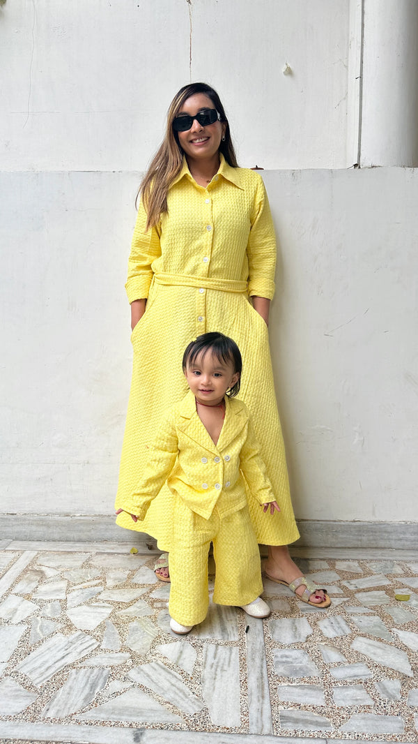 Yellow Winter Dress and Coords Set for Women | Winter Twinning Sets for mother and daughter