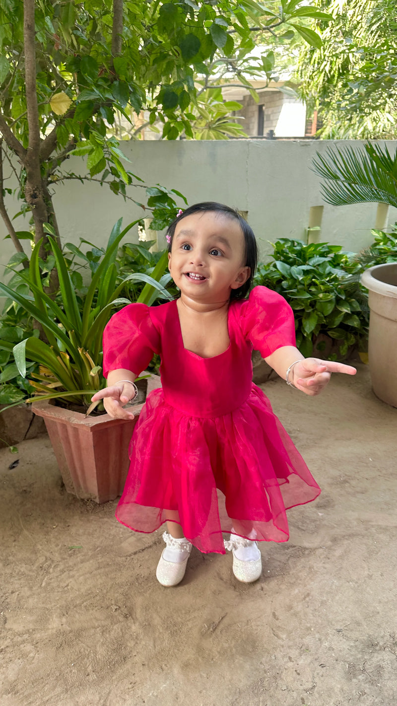 Organza Girls Maroon Dress | Twinning Dresses for mother and daughter