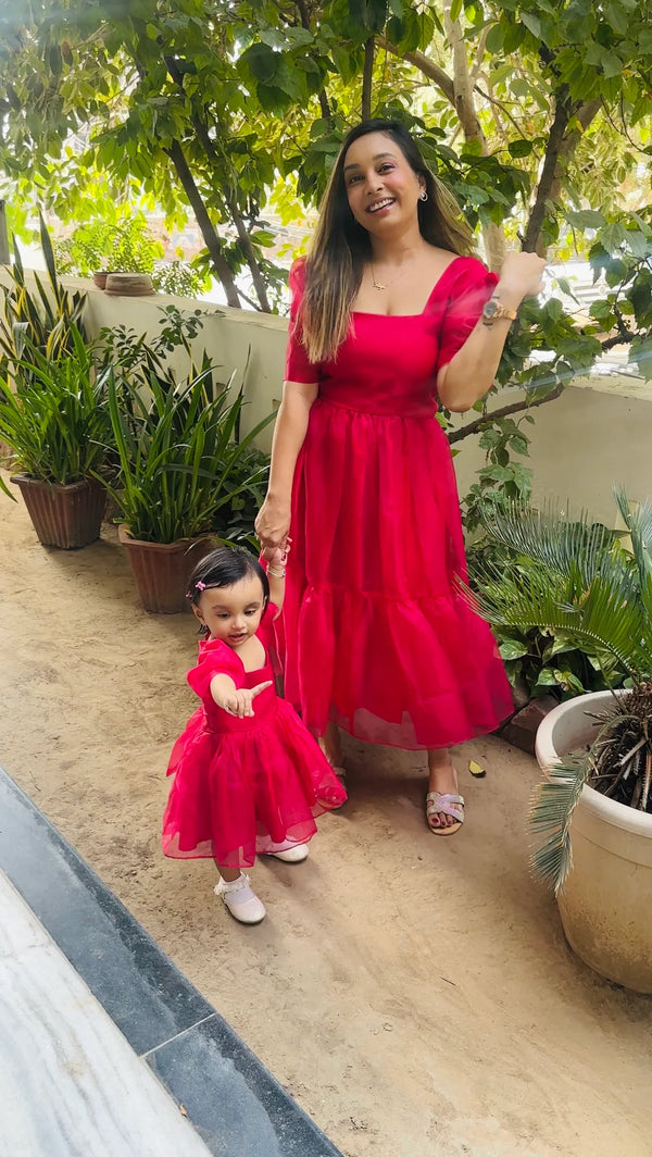 Organza Girls Maroon Dress | Twinning Dresses for mother and daughter