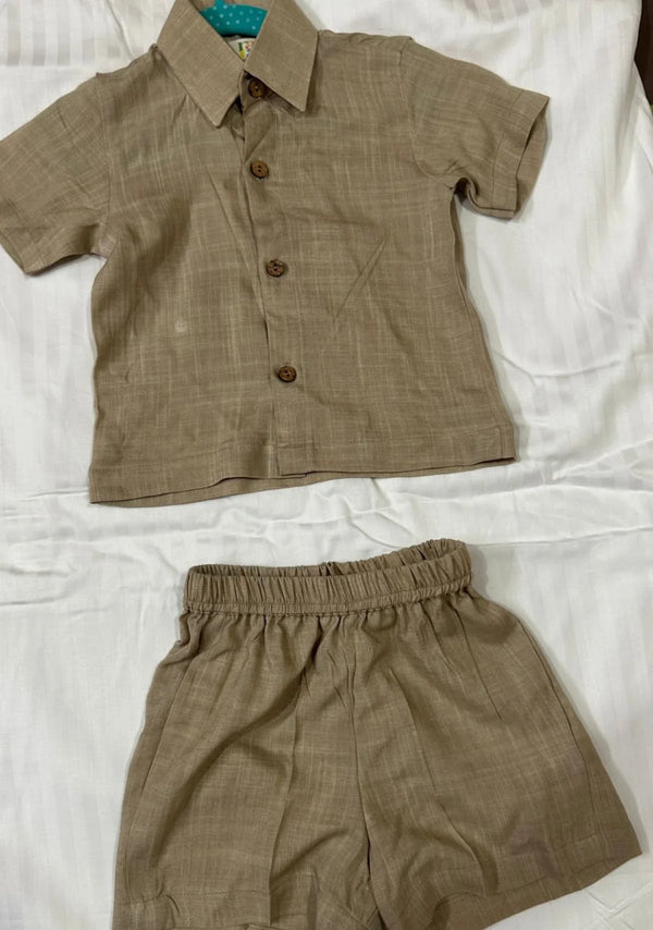 Beige Coord Set for Boys | Trendy Short & Shirt Combo