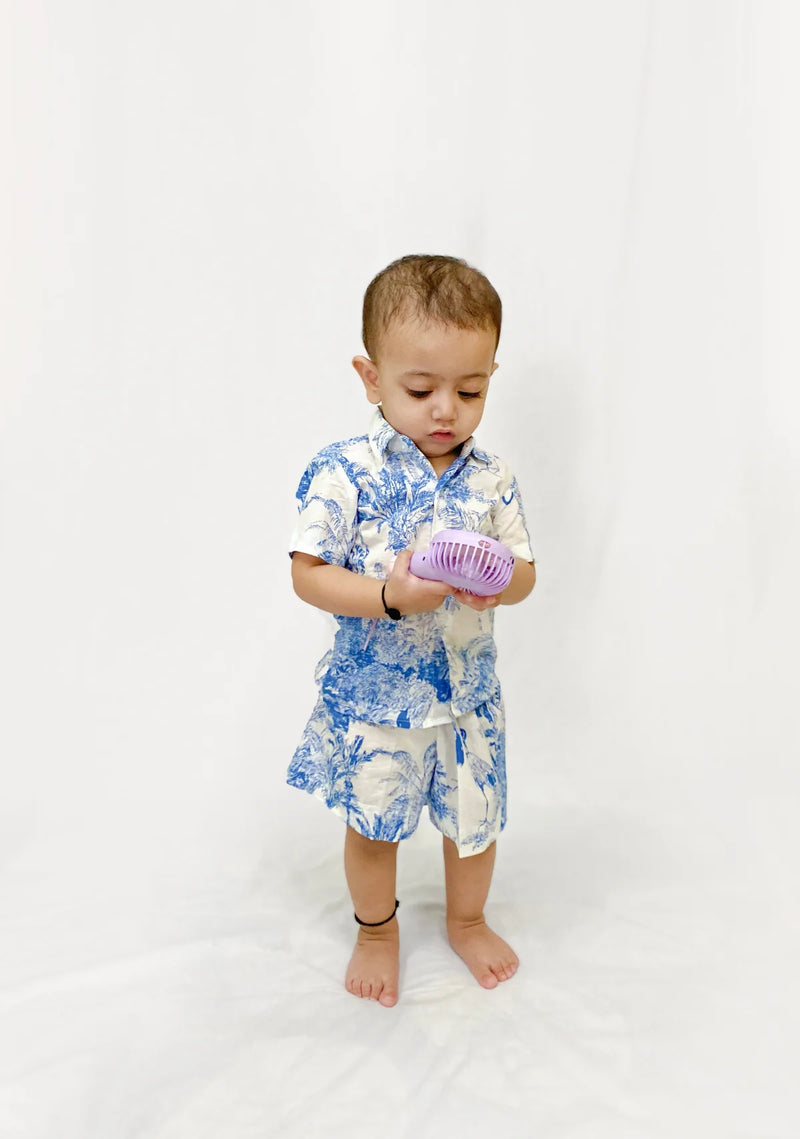 Adventurous Blue & White Jungle Print Co-ord Set for Boys