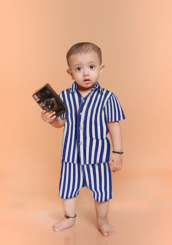 Cozy Blue and White Striped Cotton Night Suit for Family | Twinning Sets