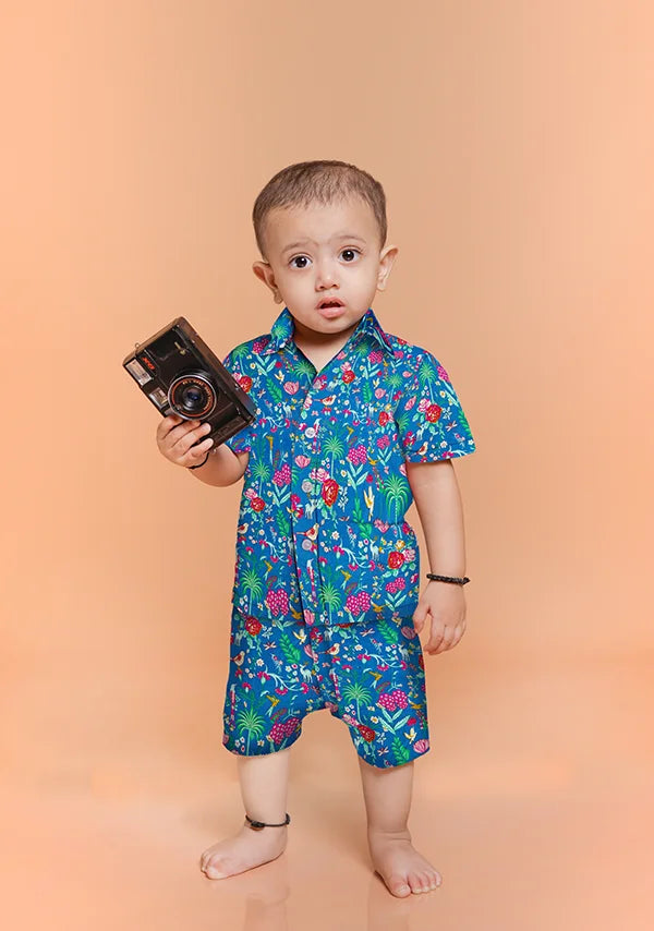 Infant Baby Boys | Blue Farm Print Casual Shirt and Shorts Set for Boys