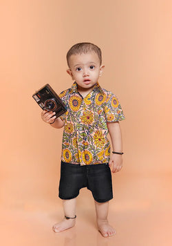 Cheerful Yellow Sunflower Print Shirt for Boys